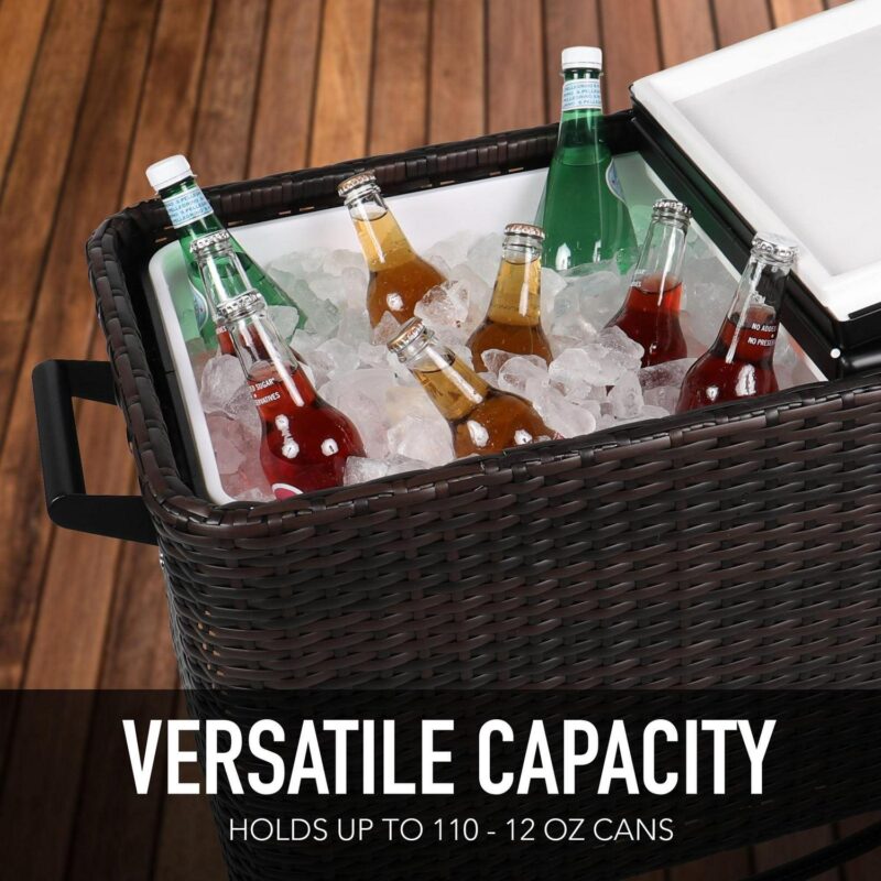 Permasteel 80-QT Wicker Outdoor Patio Cooler, Hand-Woven Wicker Cooler Cart, Rolling Cooler on Wheels with Handle, Brown - Image 9
