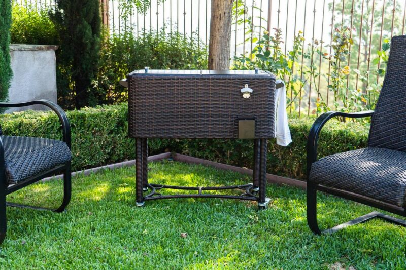 Permasteel 80-QT Wicker Outdoor Patio Cooler, Hand-Woven Wicker Cooler Cart, Rolling Cooler on Wheels with Handle, Brown - Image 6