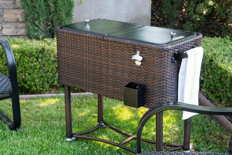 Permasteel 80-QT Wicker Outdoor Patio Cooler, Hand-Woven Wicker Cooler Cart, Rolling Cooler on Wheels with Handle, Brown - Image 5