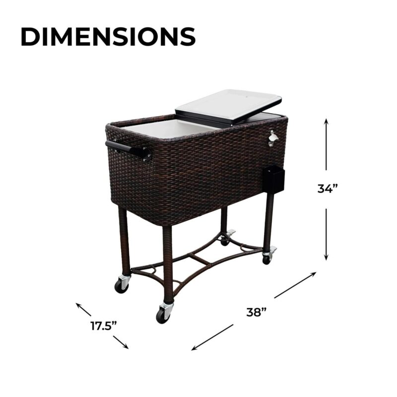 Permasteel 80-QT Wicker Outdoor Patio Cooler, Hand-Woven Wicker Cooler Cart, Rolling Cooler on Wheels with Handle, Brown - Image 8