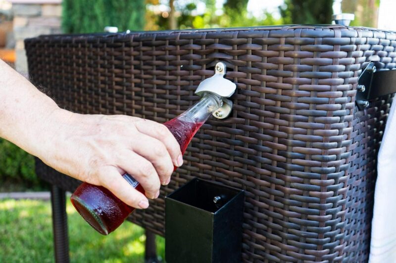 Permasteel 80-QT Wicker Outdoor Patio Cooler, Hand-Woven Wicker Cooler Cart, Rolling Cooler on Wheels with Handle, Brown - Image 3