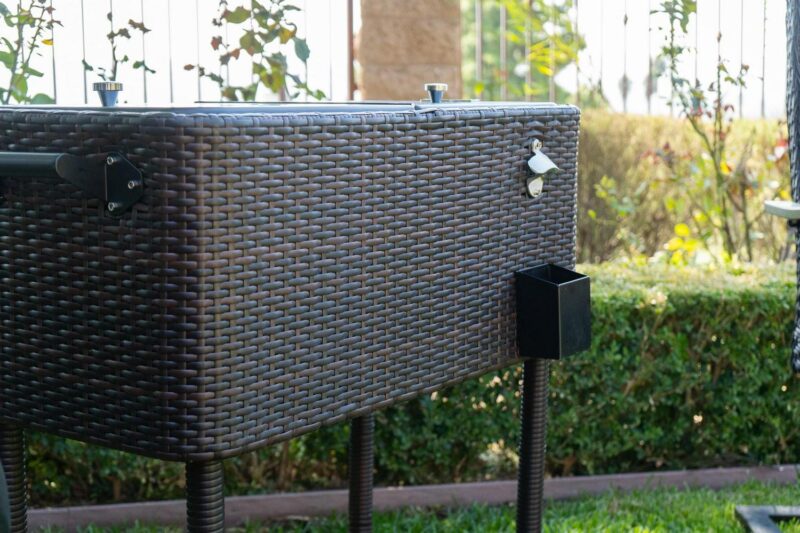 Permasteel 80-QT Wicker Outdoor Patio Cooler, Hand-Woven Wicker Cooler Cart, Rolling Cooler on Wheels with Handle, Brown - Image 4