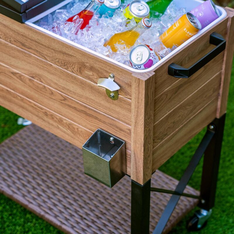 Permasteel 80-Qt Oak Wood Style Patio Cooler with Wicker Bottom - Image 3