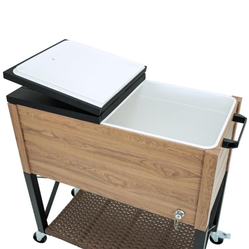 Permasteel 80-Qt Oak Wood Style Patio Cooler with Wicker Bottom - Image 16