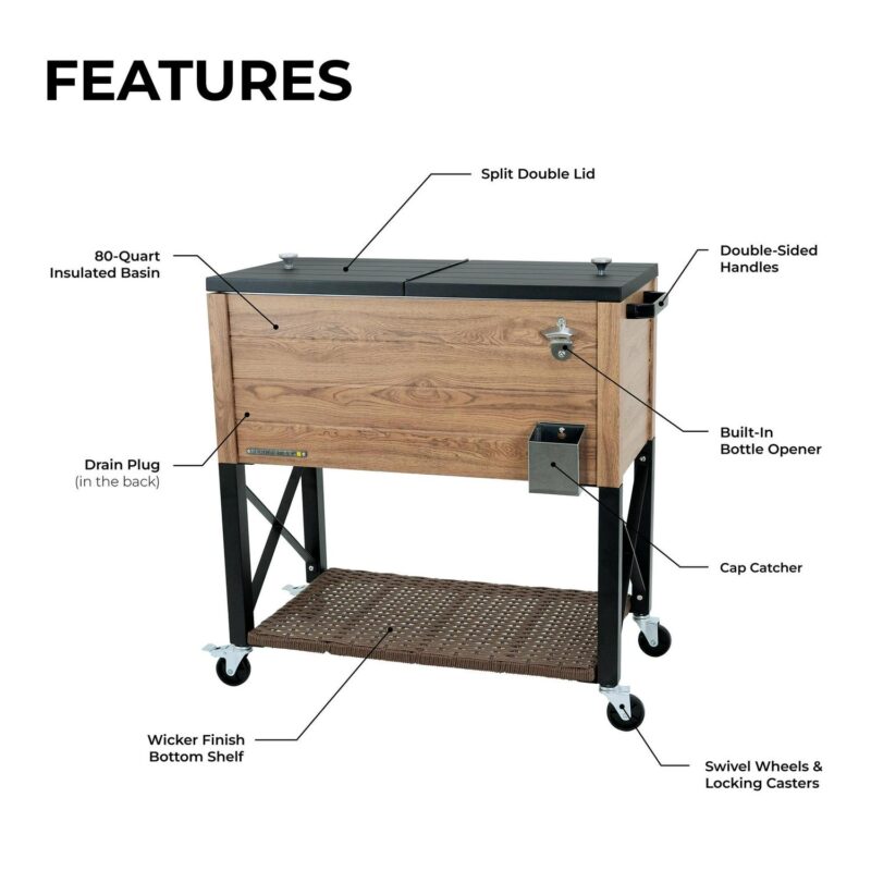 Permasteel 80-Qt Oak Wood Style Patio Cooler with Wicker Bottom - Image 5