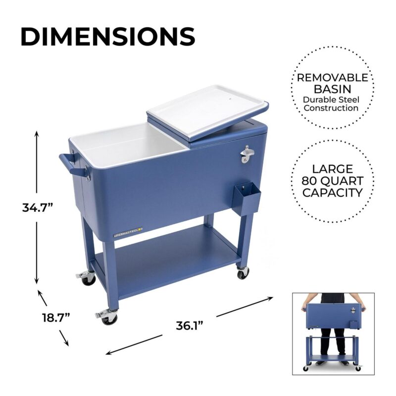 Permasteel 80-Qt Rolling Outdoor Cooler with Removable Basin, PS-223-AZ, Azure Blue - Image 6