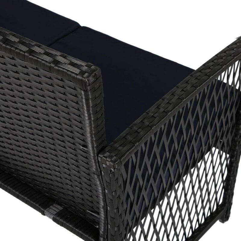 Polytrends Madison Outdoor 4-Piece Rattan Patio Furniture Chat Set Black/Navy - Image 11