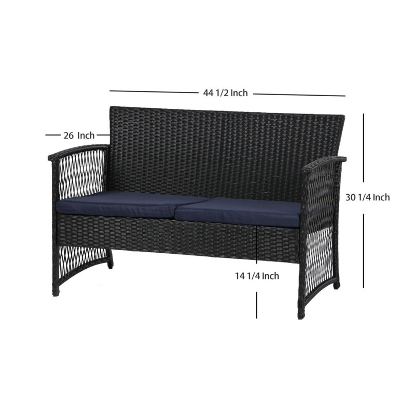 Polytrends Madison Outdoor 4-Piece Rattan Patio Furniture Chat Set Black/Navy - Image 8