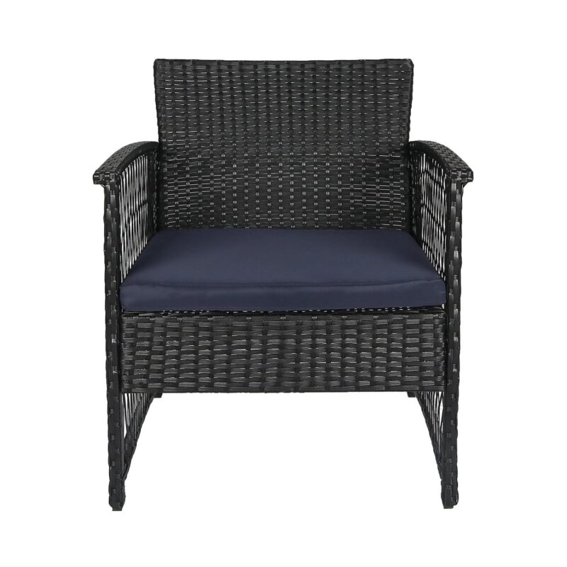 Polytrends Madison Outdoor 4-Piece Rattan Patio Furniture Chat Set Black/Navy - Image 4