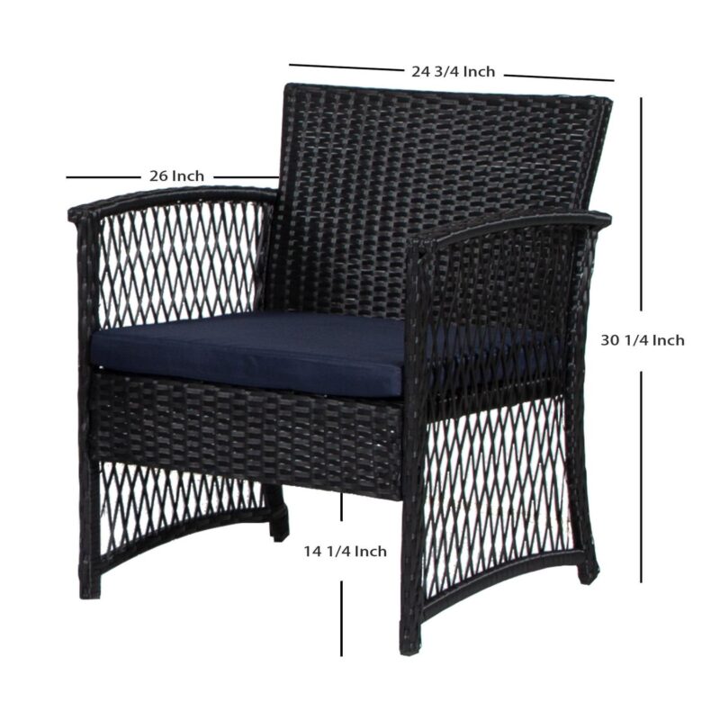 Polytrends Madison Outdoor 4-Piece Rattan Patio Furniture Chat Set Black/Navy - Image 9