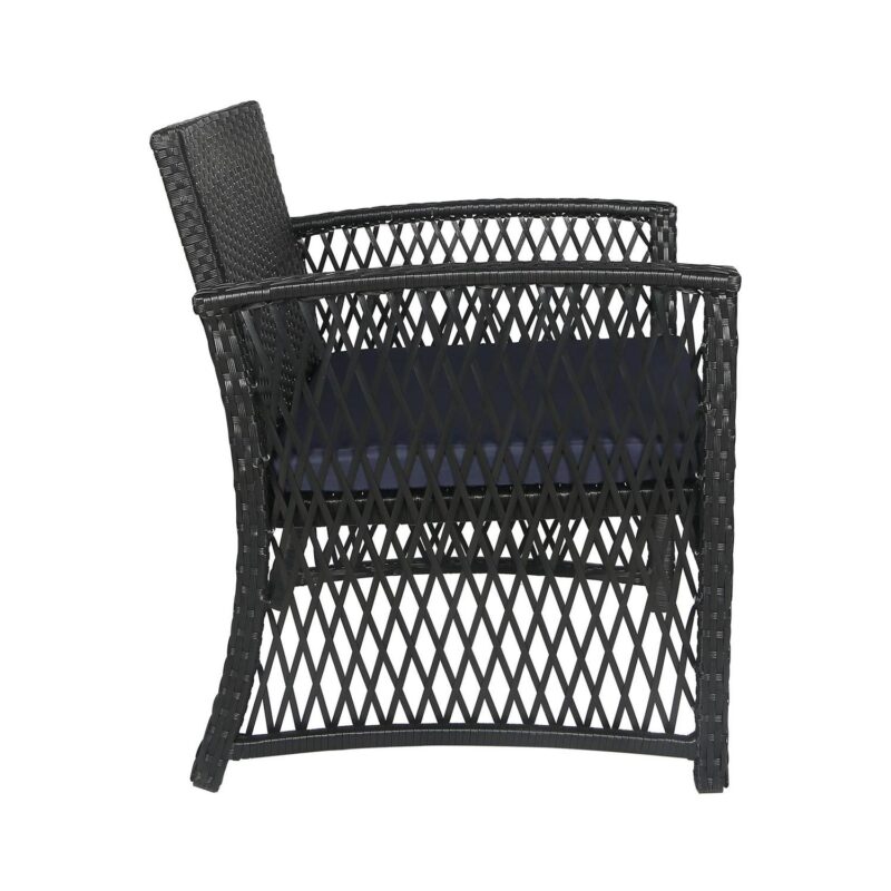 Polytrends Madison Outdoor 4-Piece Rattan Patio Furniture Chat Set Black/Navy - Image 5
