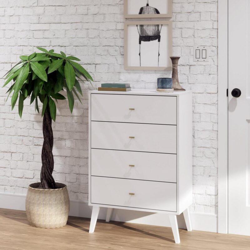 Prepac Milo Mid Century Modern 4-Drawer Vertical Chest, White - Image 5
