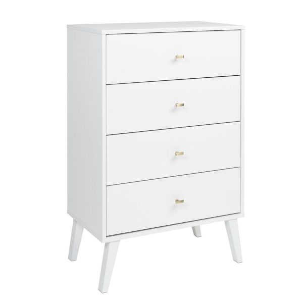 Prepac Milo Mid Century Modern 4-Drawer Vertical Chest, White