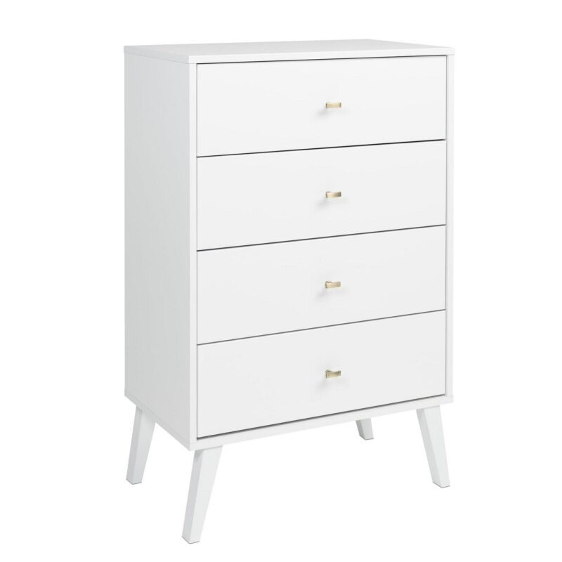 Prepac Milo Mid Century Modern 4-Drawer Vertical Chest, White
