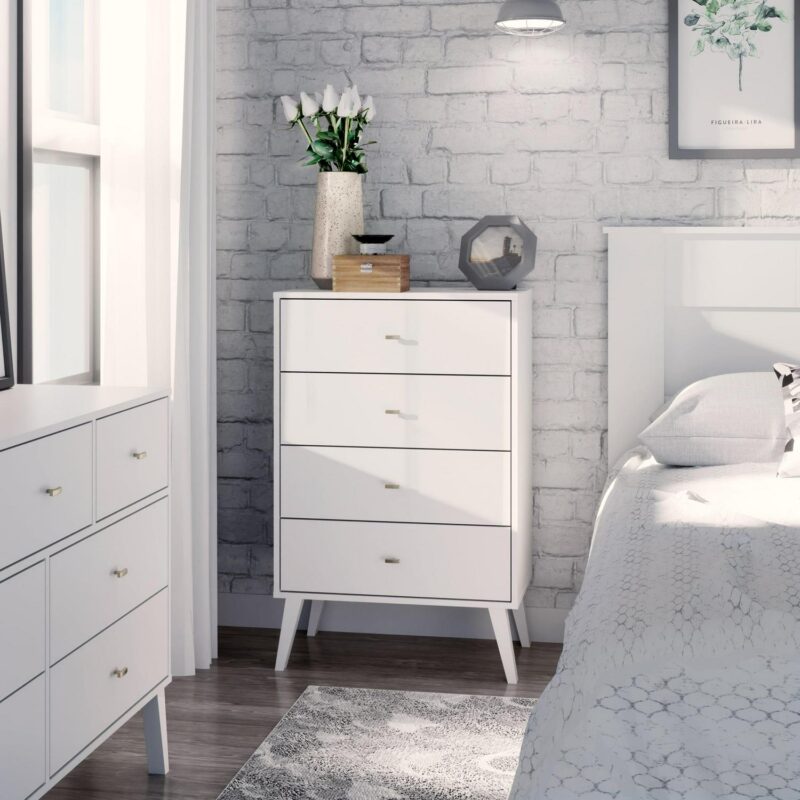 Prepac Milo Mid Century Modern 4-Drawer Vertical Chest, White - Image 4