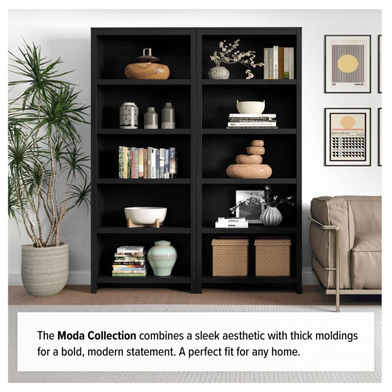 Prepac Moda Bookcase, Black Storage Cabinet, Display Cabinet 31.75  W x 80  H x 12  D, BSBR-0510-1 - Image 8