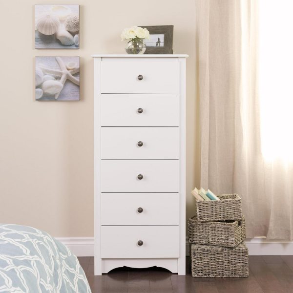 Prepac Monterey 6 Drawer Wooden Dresser Chest, 19  x 23.25  x 52.75 , White
