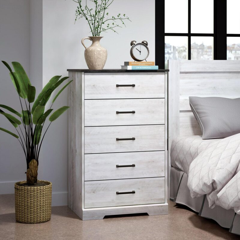 Prepac Rustic Ridge Farmhouse Washed White 5-Drawer Chest of Drawers 18.5 D x 27.5 W x 43.5 H - Image 5