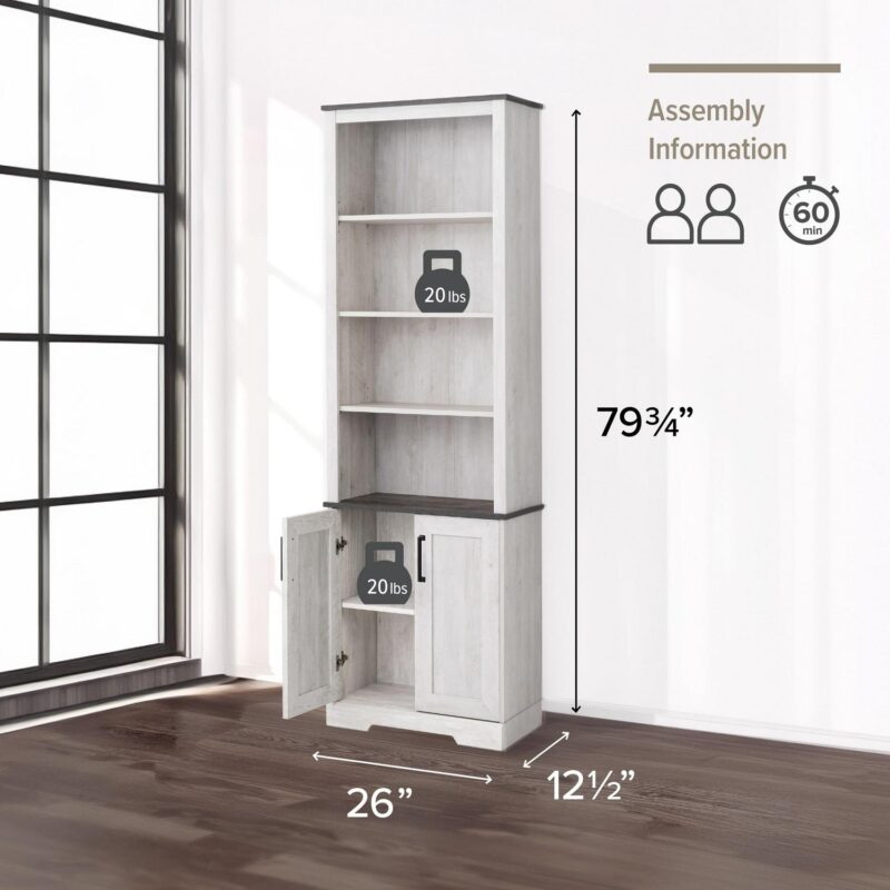 Prepac Rustic Ridge Washed White 26  W x 79.75  H x 12.5  D Bookcase - Image 2