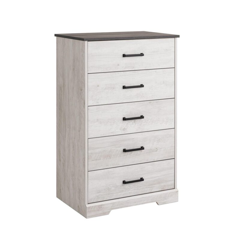 Prepac Rustic Ridge Farmhouse Washed White 5-Drawer Chest of Drawers 18.5 D x 27.5 W x 43.5 H