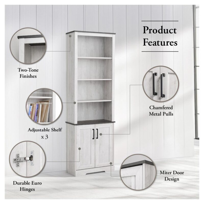 Prepac Rustic Ridge Washed White 26  W x 79.75  H x 12.5  D Bookcase - Image 5