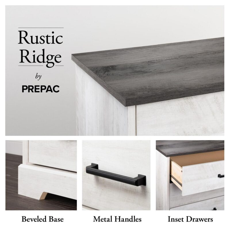 Prepac Rustic Ridge Farmhouse Washed White 5-Drawer Chest of Drawers 18.5 D x 27.5 W x 43.5 H - Image 6