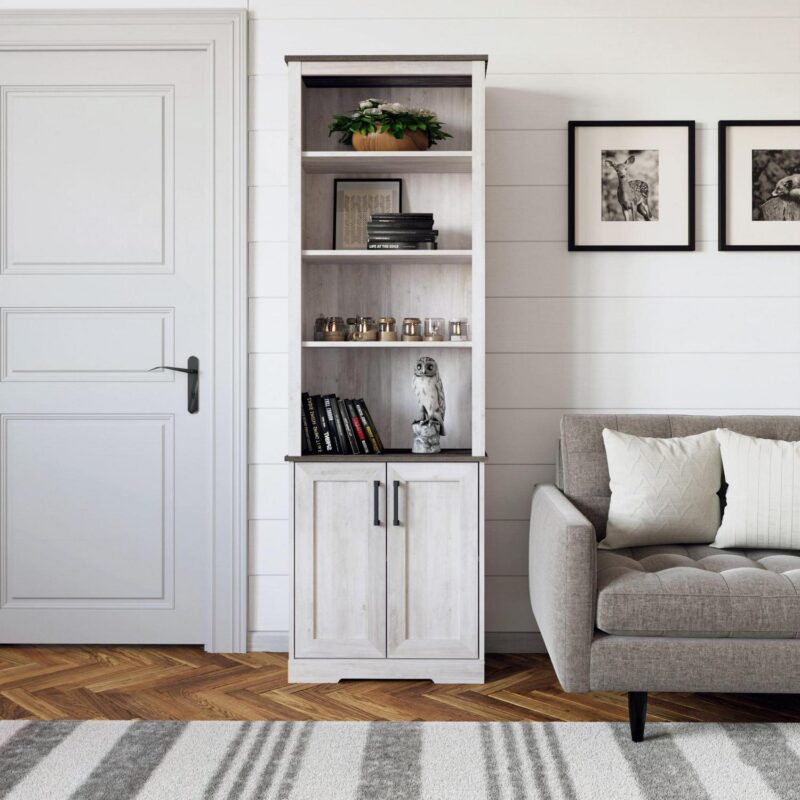 Prepac Rustic Ridge Washed White 26  W x 79.75  H x 12.5  D Bookcase - Image 4