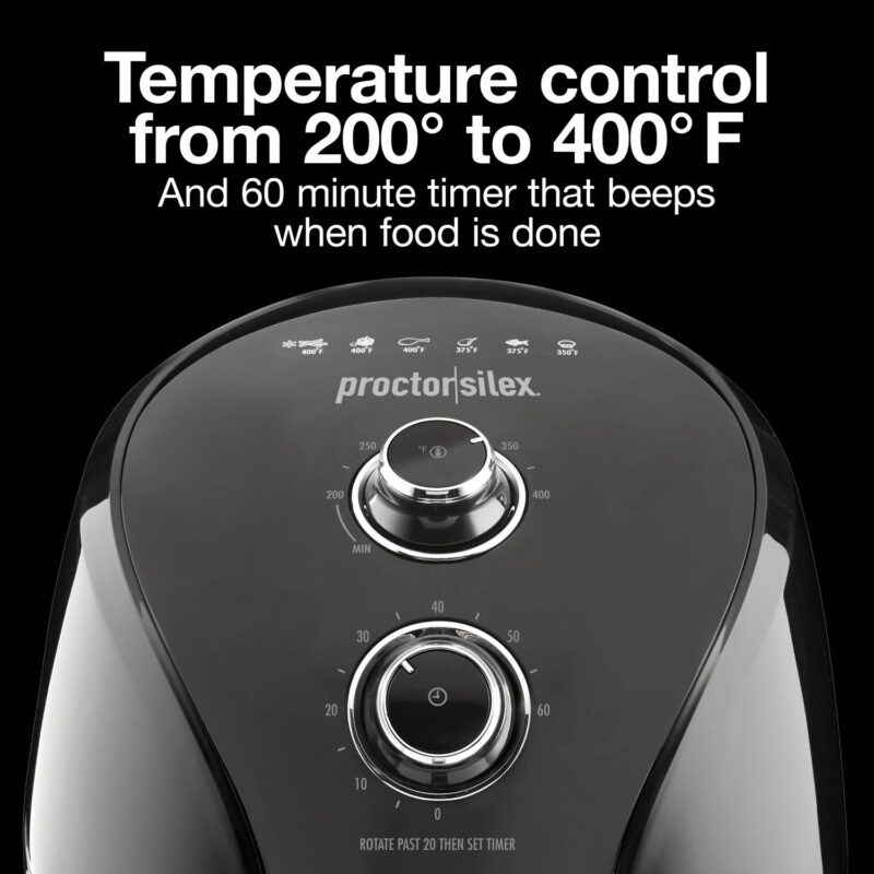 Proctor Silex Air Fryer, 5.8 Quart, Air Fry Oven with Temperature Control, 60 Min Timer, Non Stick Fryer Basket, 1700W, Black - Image 3