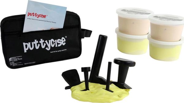 Puttycise 5-piece tool set w/carry bag, manual, and 2 1lb yellow and 2 1lb tan putty