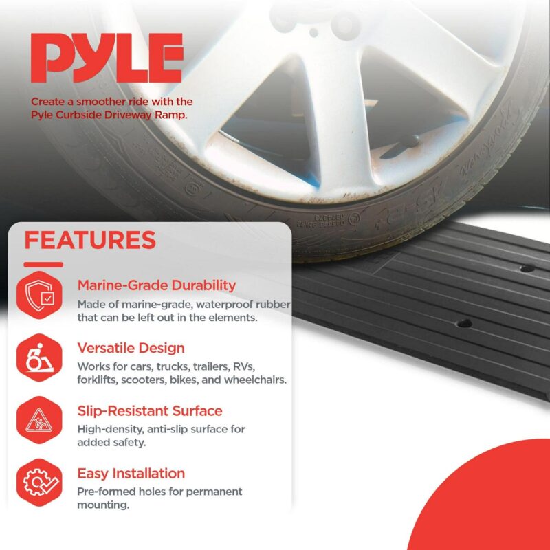 Pyle PCRBDR24 Car/Truck Rubber Curbside Driveway Ramp Threshold Bridge Track - Image 3