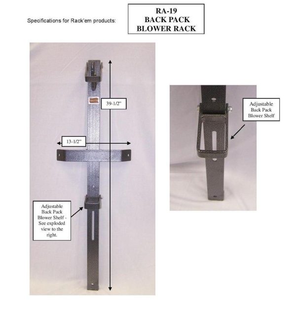 Rack-Em RA-19 Tool Organizer Holds 1 Backpack Blower Black and Gray Steel