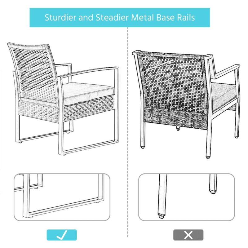 Renwick 3-Piece Patio Set Rattan Chairs and Table for Outdoor, Black/Khaki - Image 7