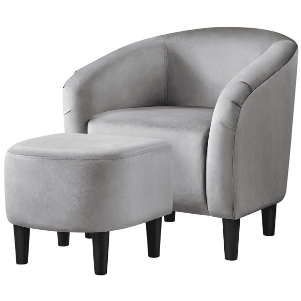 Renwick Barrel Accent Chair with Ottoman, Gray Velvet