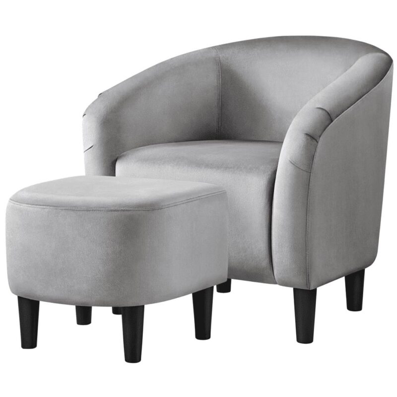 Renwick Barrel Accent Chair with Ottoman, Gray Velvet