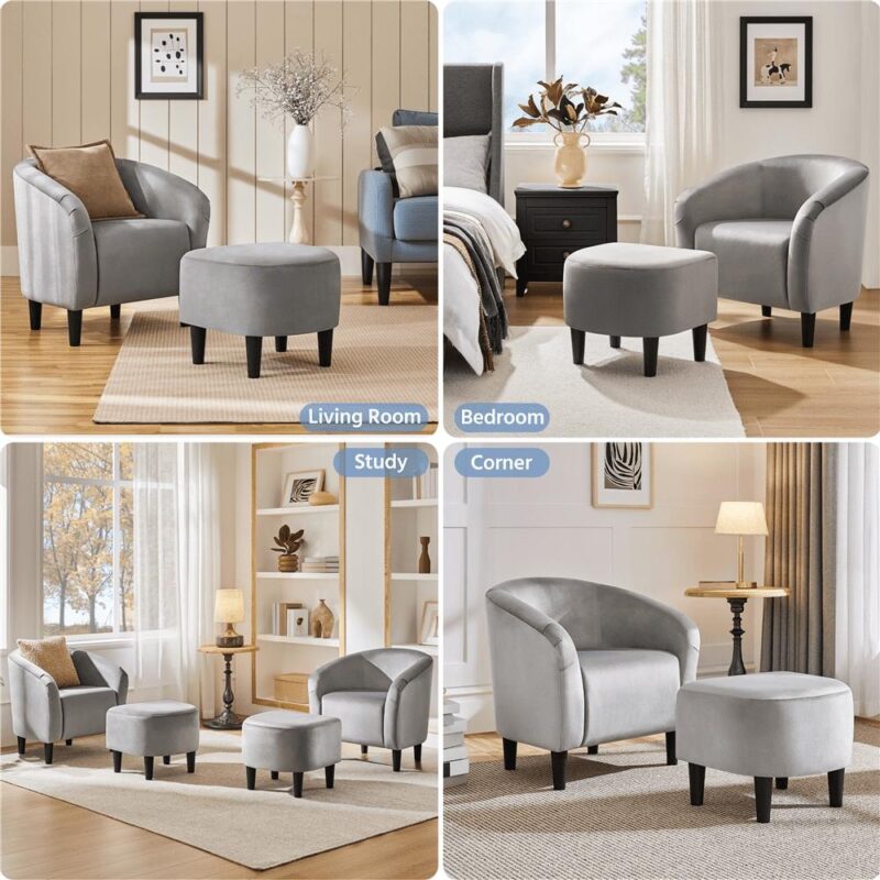 Renwick Barrel Accent Chair with Ottoman, Gray Velvet - Image 7