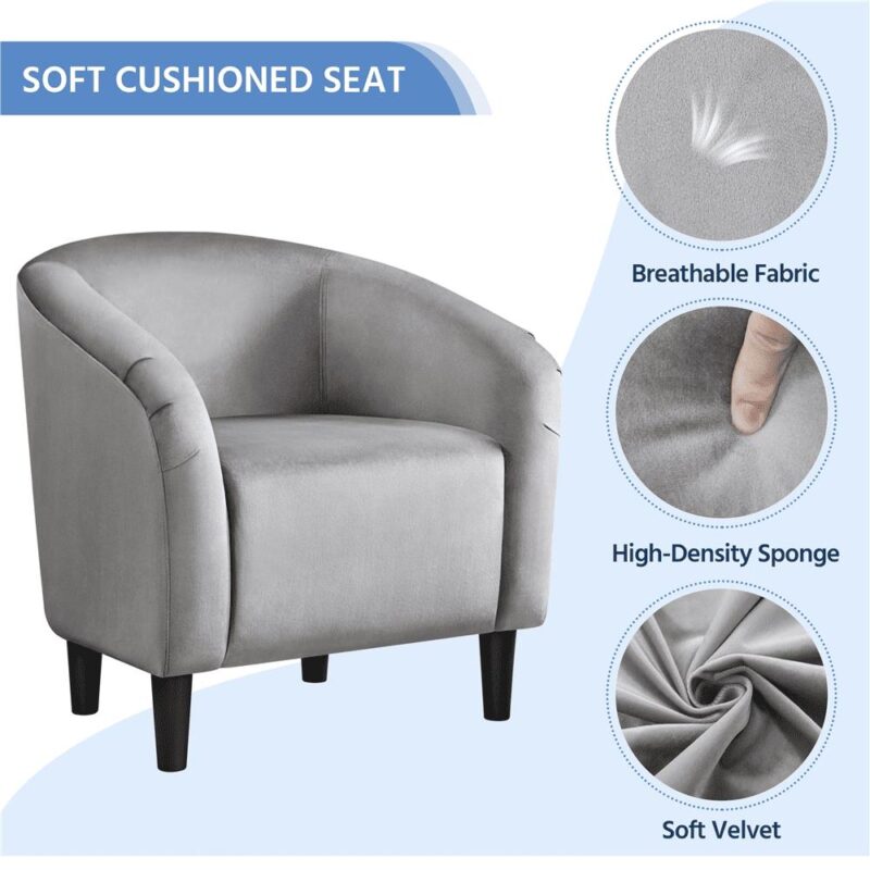 Renwick Barrel Accent Chair with Ottoman, Gray Velvet - Image 4