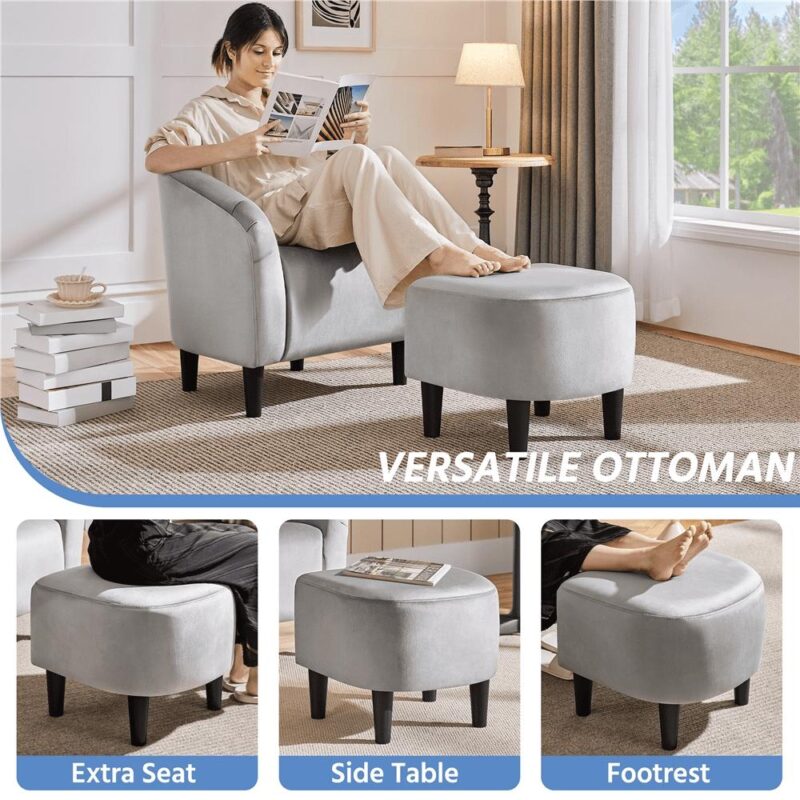 Renwick Barrel Accent Chair with Ottoman, Gray Velvet - Image 8