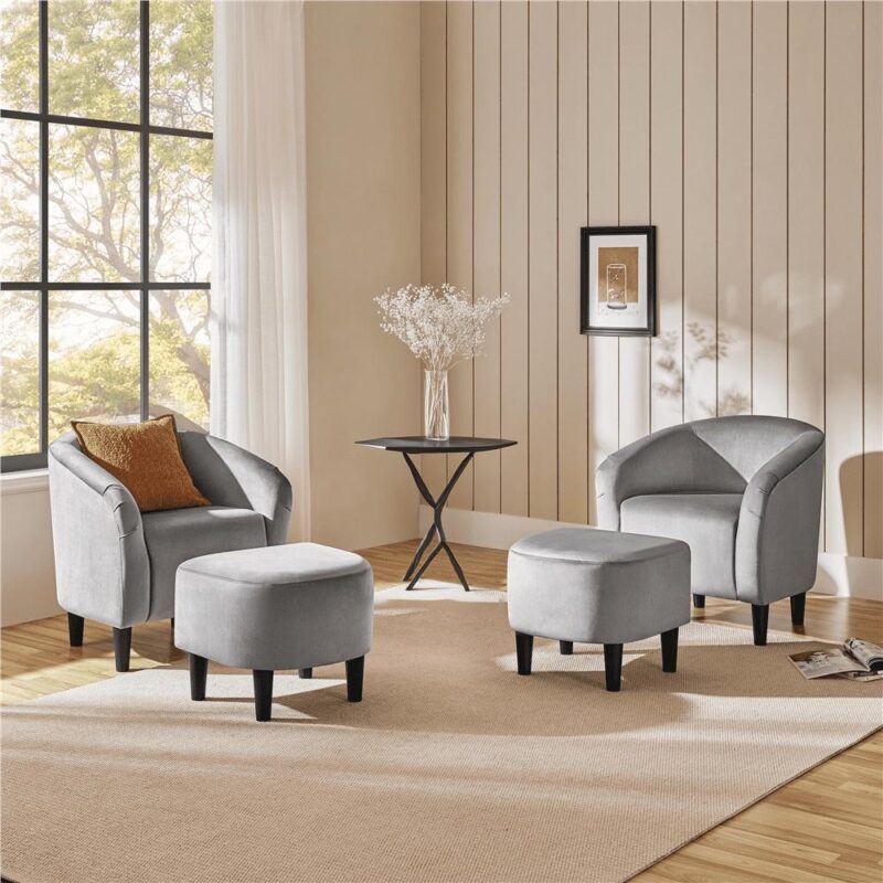 Renwick Barrel Accent Chair with Ottoman, Gray Velvet - Image 3
