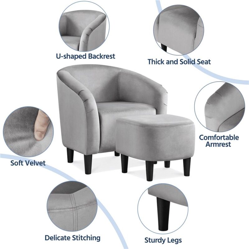 Renwick Barrel Accent Chair with Ottoman, Gray Velvet - Image 9