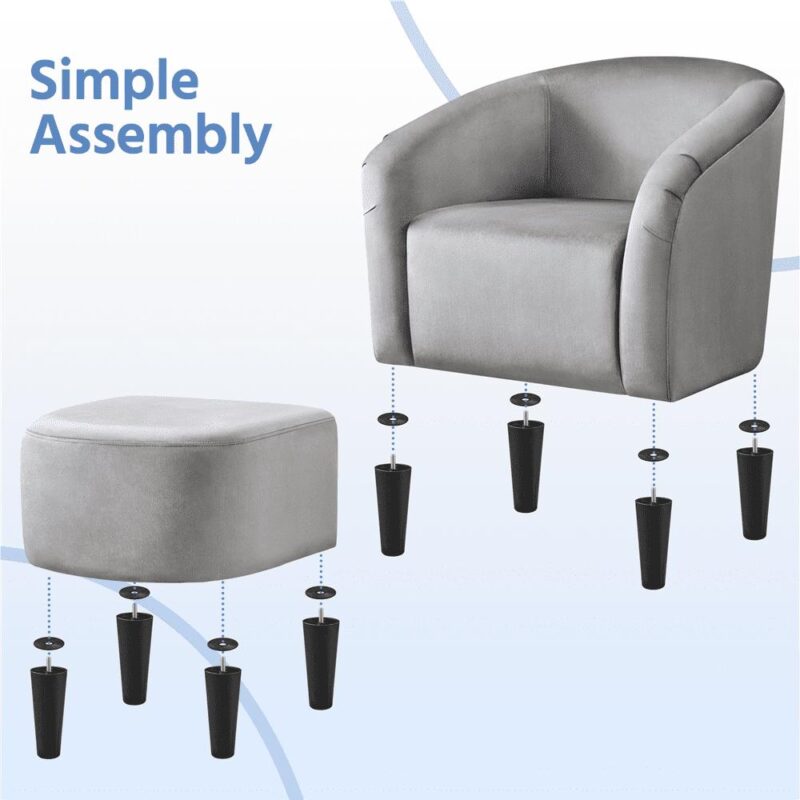 Renwick Barrel Accent Chair with Ottoman, Gray Velvet - Image 10
