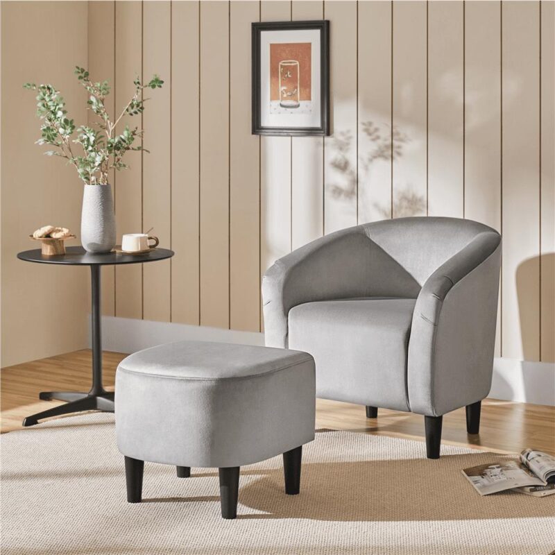 Renwick Barrel Accent Chair with Ottoman, Gray Velvet - Image 2