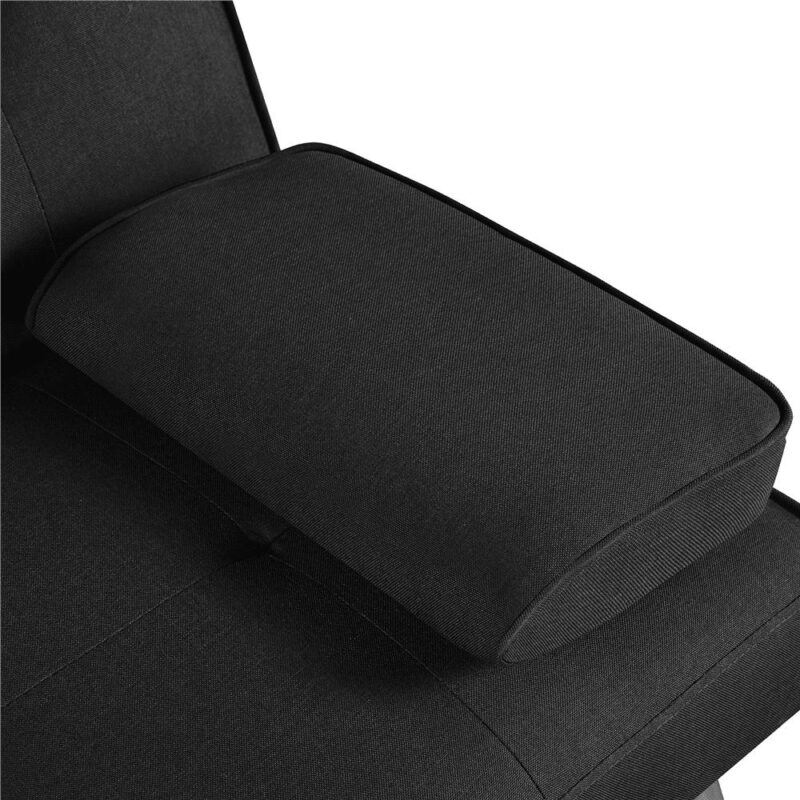 Renwick Fabric Upholstered Convertible Futon Sofa Bed with Cup Holders and Pillows, Black - Image 4