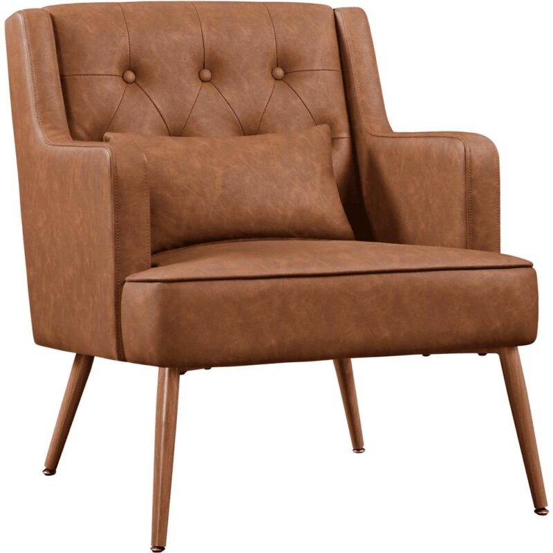 Renwick Modern Button-Tufted Faux Leather Accent Chair,Retro Brown - Image 8