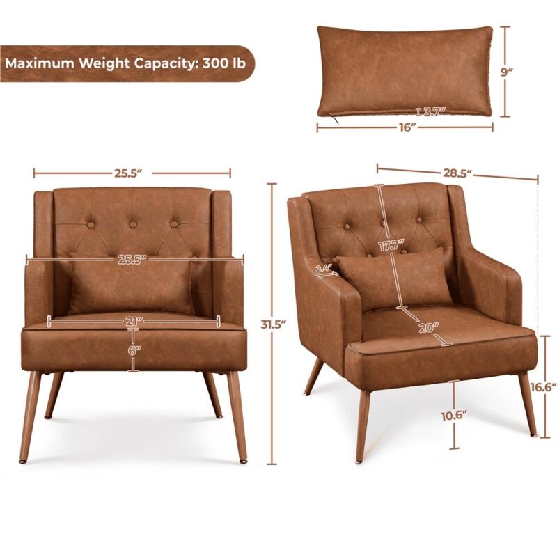 Renwick Modern Button-Tufted Faux Leather Accent Chair,Retro Brown - Image 4