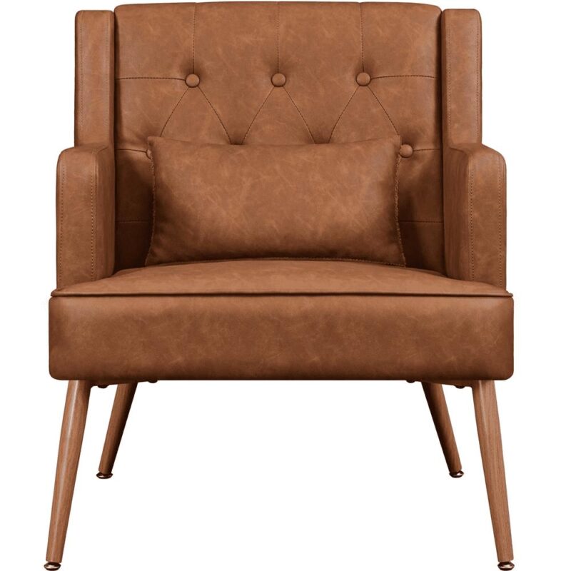 Renwick Modern Button-Tufted Faux Leather Accent Chair,Retro Brown - Image 7