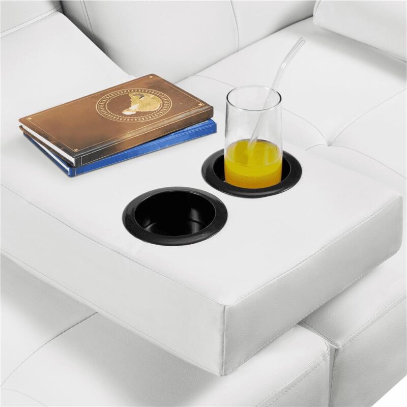 Renwick Modern Faux Leather Futon Sofa Bed Convertible Folding Couch with Cup Holders, White - Image 8