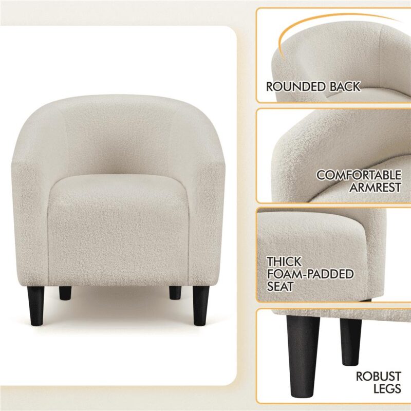 Renwick Modern Upholstered Tub Chair for Livingroom, Set of 2, Ivory Boucle - Image 3
