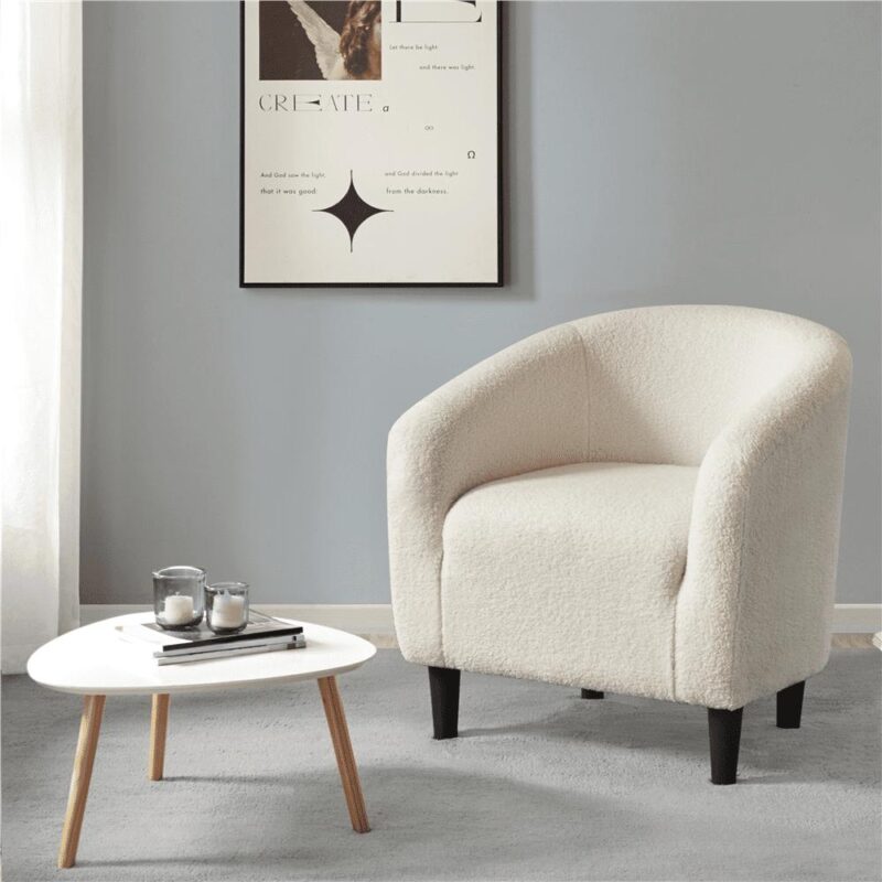 Renwick Modern Upholstered Tub Chair for Livingroom, Set of 2, Ivory Boucle - Image 5
