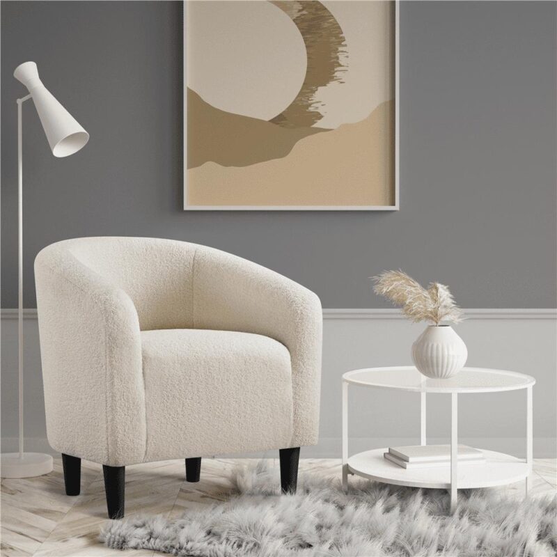 Renwick Modern Upholstered Tub Chair for Livingroom, Set of 2, Ivory Boucle - Image 4