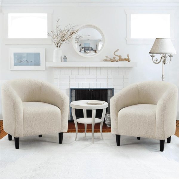 Renwick Modern Upholstered Tub Chair for Livingroom, Set of 2, Ivory Boucle